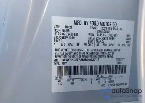 2021 Ford Mustang Mach-E Premium z USA, uszkodzony, nr VIN 3FMTK3R72MMA62717